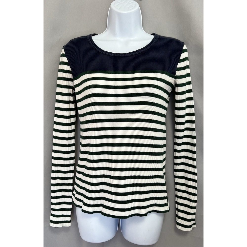 J.CREW Shirt, Women's  X-Small, , Long‎ Sleeve, Round Neck, Knit Green Striped